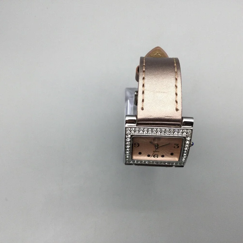 Nolan Miller Womens Watch 30mm Rose Dial Crystal Bezel Brown Leather New Battery